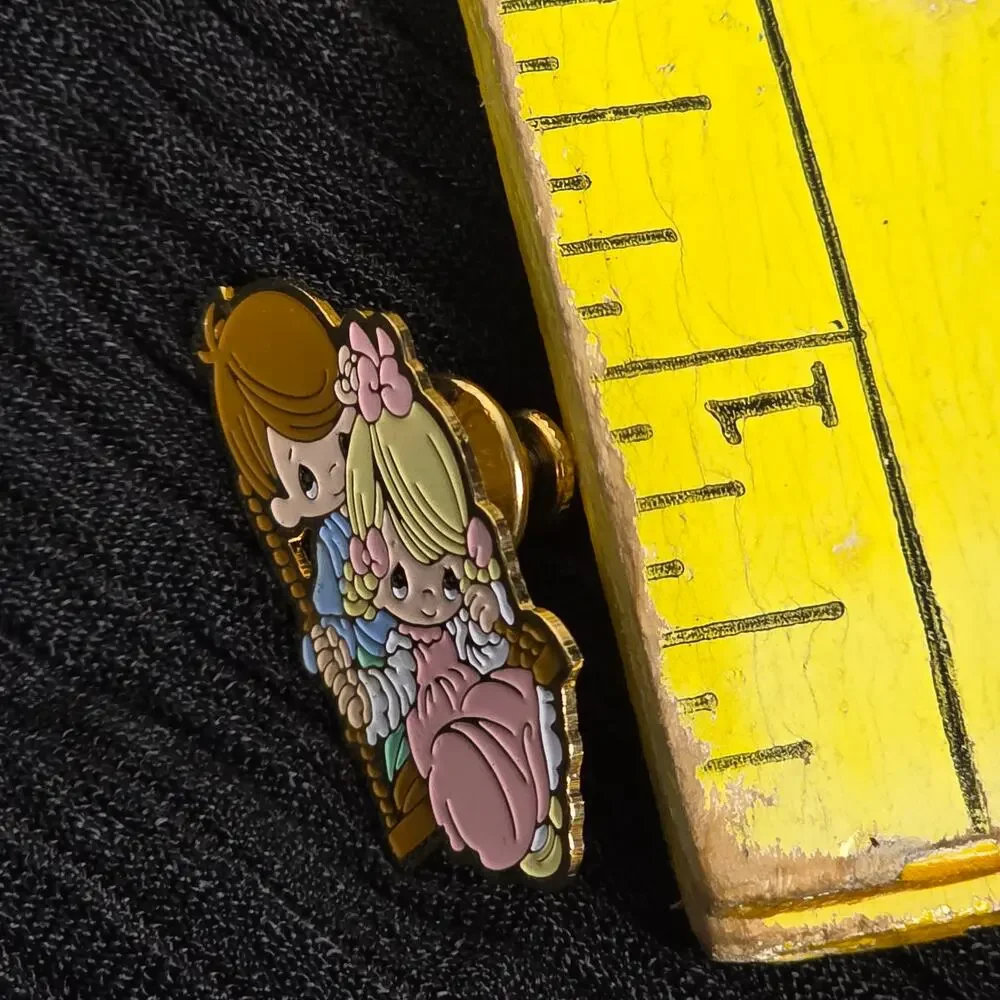 Vintage 90s Precious Moments Swing Enamel Pin Gold Tone